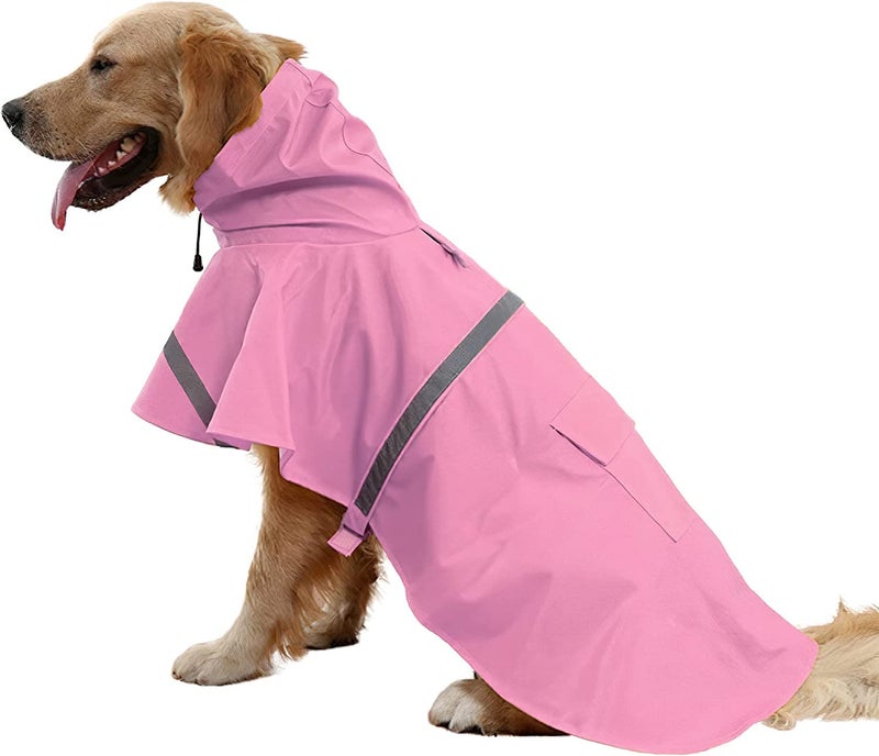 Mikayoo Large Dog Raincoat Adjustable Pet Waterproof Clothes Lightweight Rain Jacket Poncho Hoodies with Strip Reflective(Pink,XXL) - Image 1